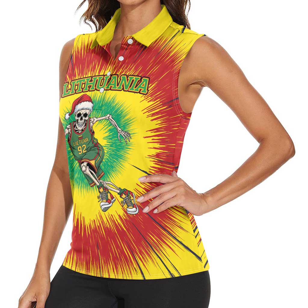 Personalized Lithuania Christmas Tie Dye Women Sleeveless Polo Shirt Skeleton Basketball Slam Dunk LT19