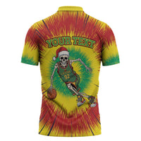 Personalized Lithuania Christmas Tie Dye Zipper Polo Shirt Skeleton Basketball Slam Dunk LT19