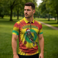 Personalized Lithuania Christmas Tie Dye Zipper Polo Shirt Skeleton Basketball Slam Dunk LT19
