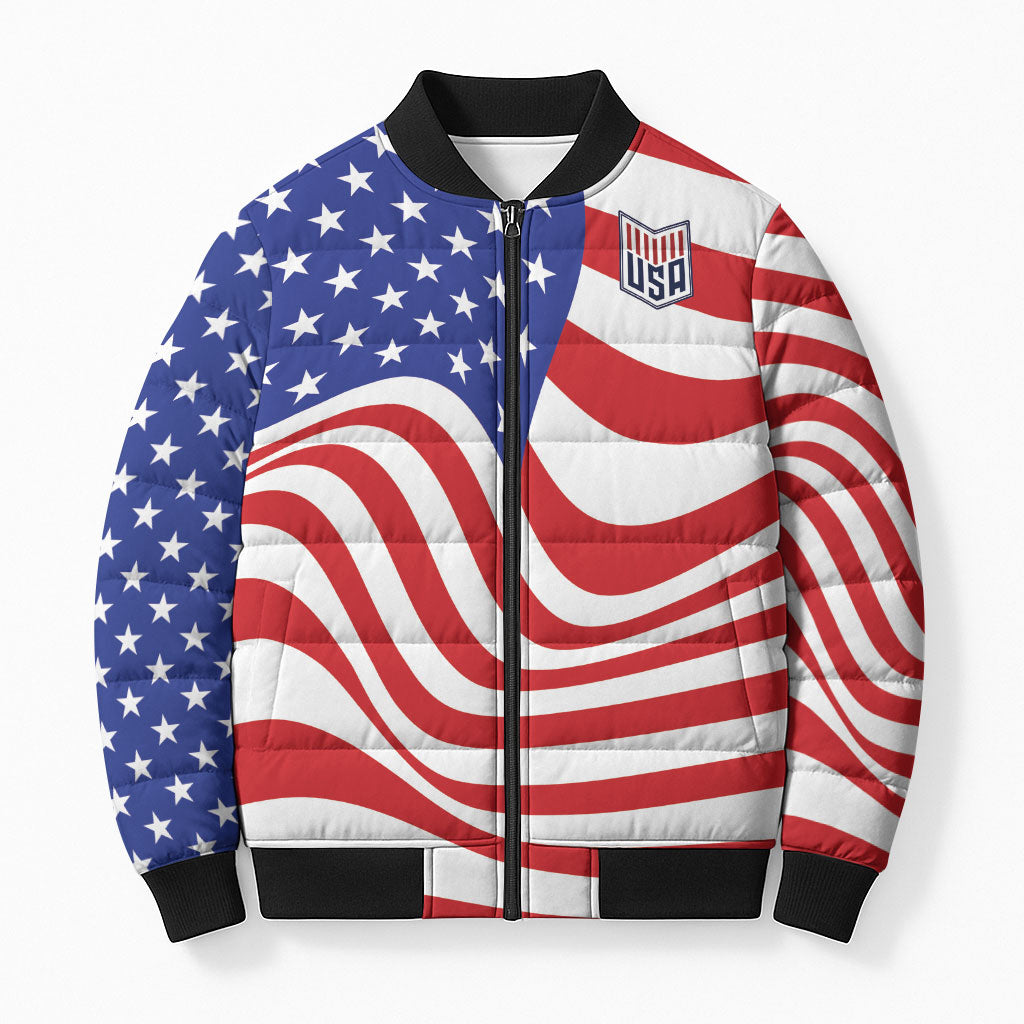 Custom United States Soccer Bomber Puffer Jacket USA Stars and Stripes Style