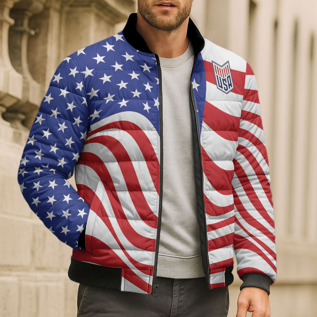 Custom United States Soccer Bomber Puffer Jacket USA Stars and Stripes Style