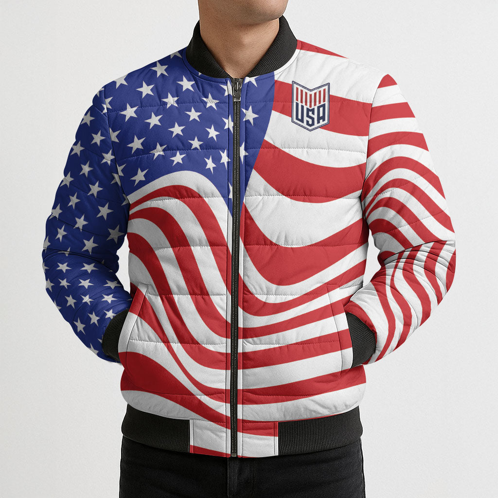 Custom United States Soccer Bomber Puffer Jacket USA Stars and Stripes Style