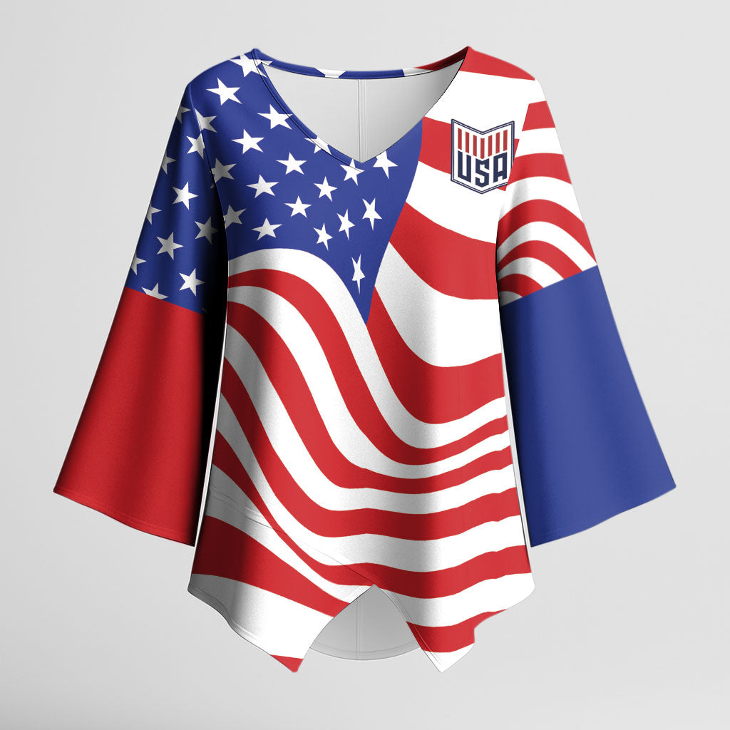 Custom United States Soccer Kimono Sleeve Blouse USA Stars and Stripes Style