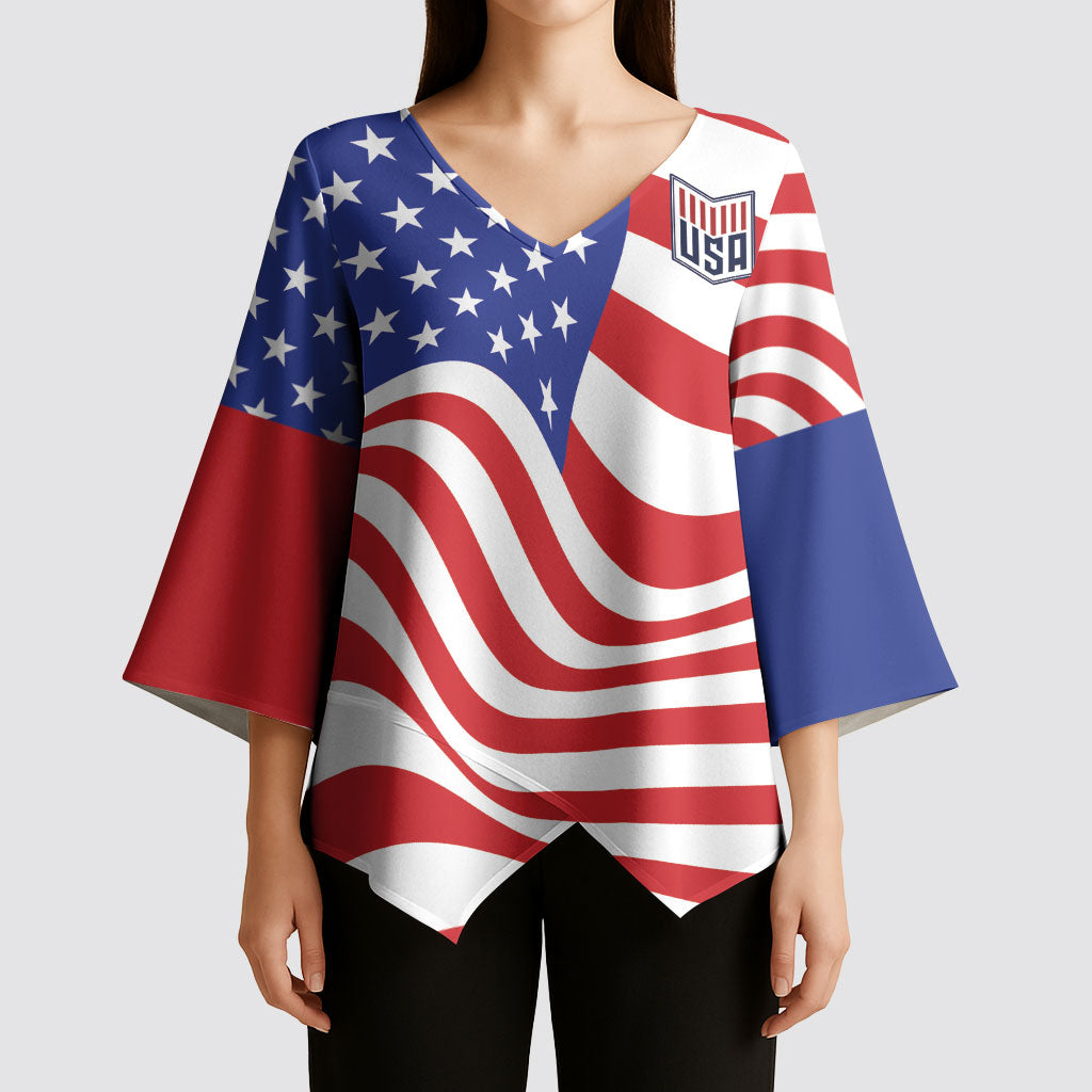 Custom United States Soccer Kimono Sleeve Blouse USA Stars and Stripes Style
