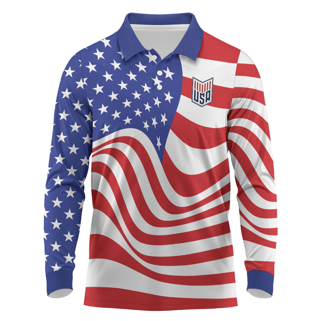 Custom United States Soccer Long Sleeve Polo Shirt USA Stars and Stripes Style