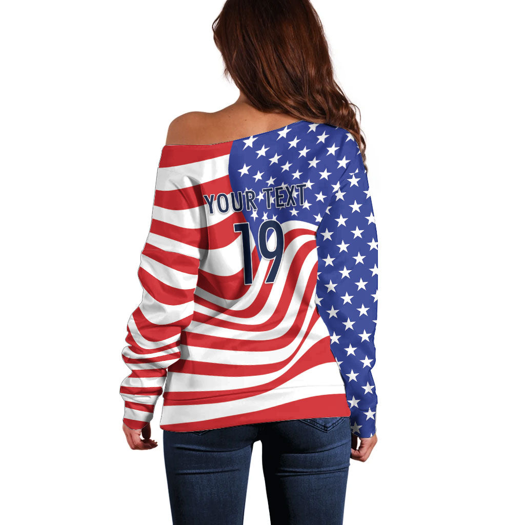 Custom United States Soccer Off Shoulder Sweater USA Stars and Stripes Style