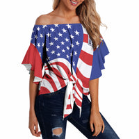 Custom United States Soccer Off Shoulder Wrap Waist Top USA Stars and Stripes Style