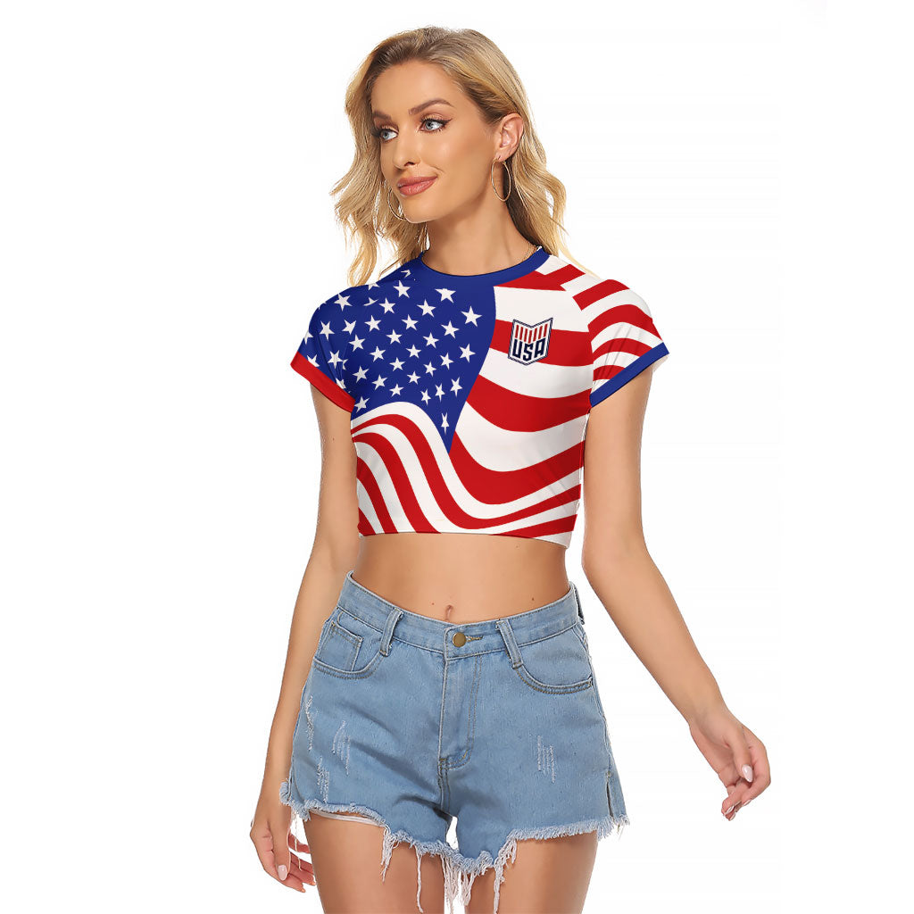 Custom United States Soccer Raglan Cropped T Shirt USA Stars and Stripes Style