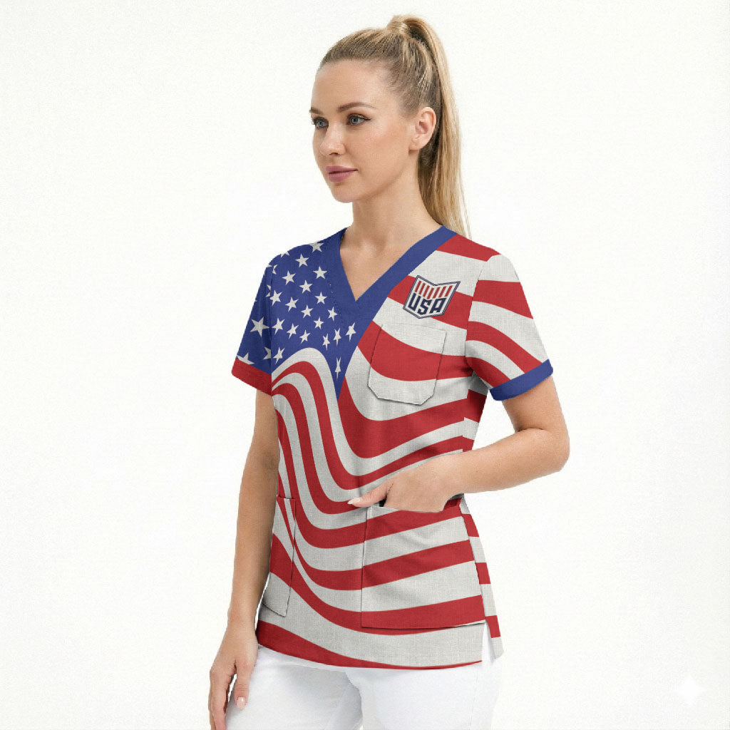 Custom United States Soccer Scrub Top USA Stars and Stripes Style