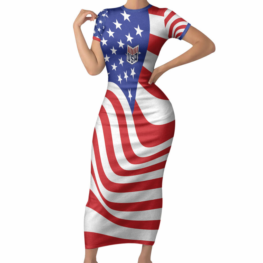 Custom United States Soccer Short Sleeve Bodycon Dress USA Stars and Stripes Style