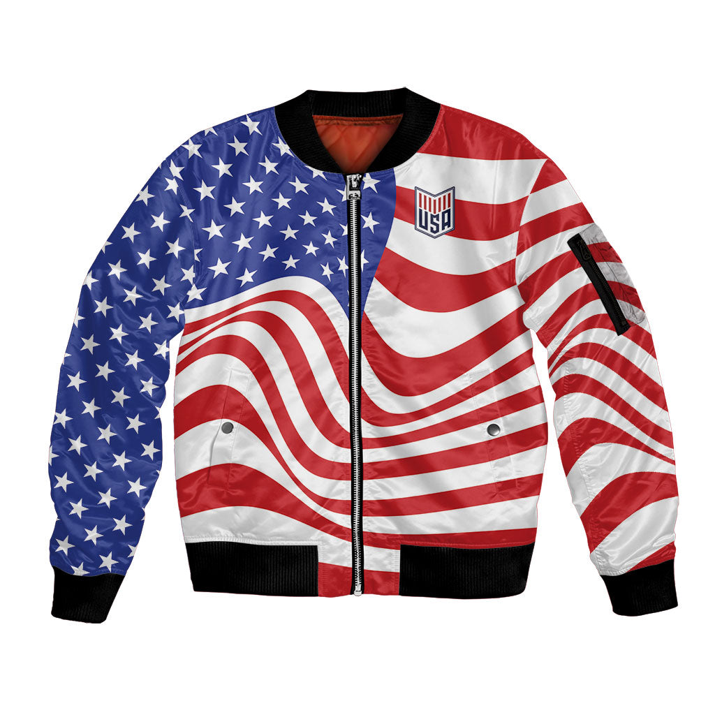 Custom United States Soccer Sleeve Zip Bomber Jacket USA Stars and Stripes Style
