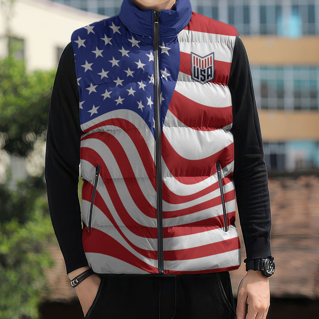 Custom United States Soccer Sleeveless Puffer Jacket USA Stars and Stripes Style