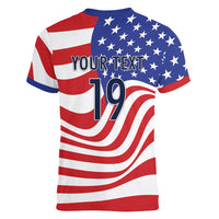 Custom United States Soccer Women V-Neck T-Shirt USA Stars and Stripes Style
