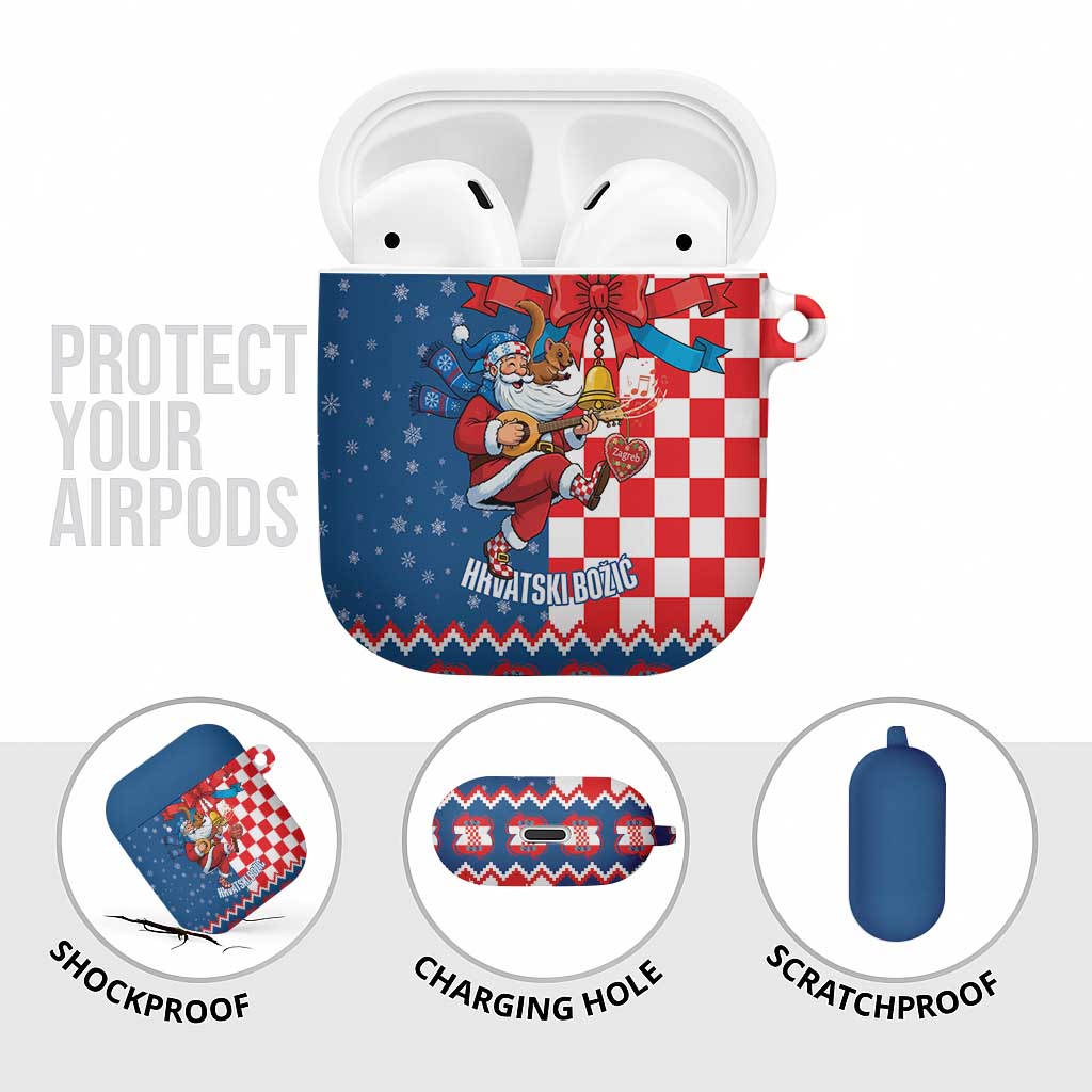 Funny Croatia Ugly Christmas AirPods Case Checkerboard Flag Santa Zagreb Design - Wonder Print Shop
