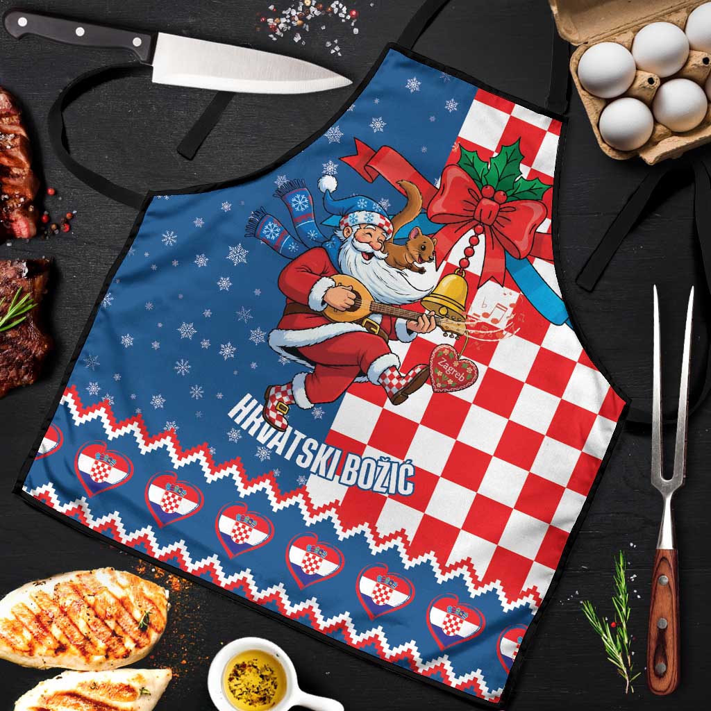 Funny Croatia Ugly Christmas Apron Checkerboard Flag Santa Zagreb Design - Wonder Print Shop