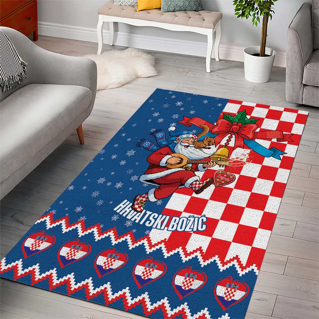 Funny Croatia Ugly Christmas Area Rug Checkerboard Flag Santa Zagreb Design - Wonder Print Shop