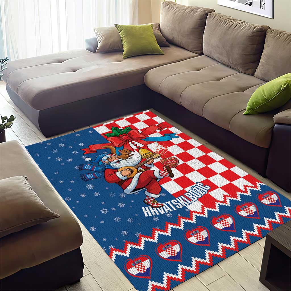 Funny Croatia Ugly Christmas Area Rug Checkerboard Flag Santa Zagreb Design - Wonder Print Shop