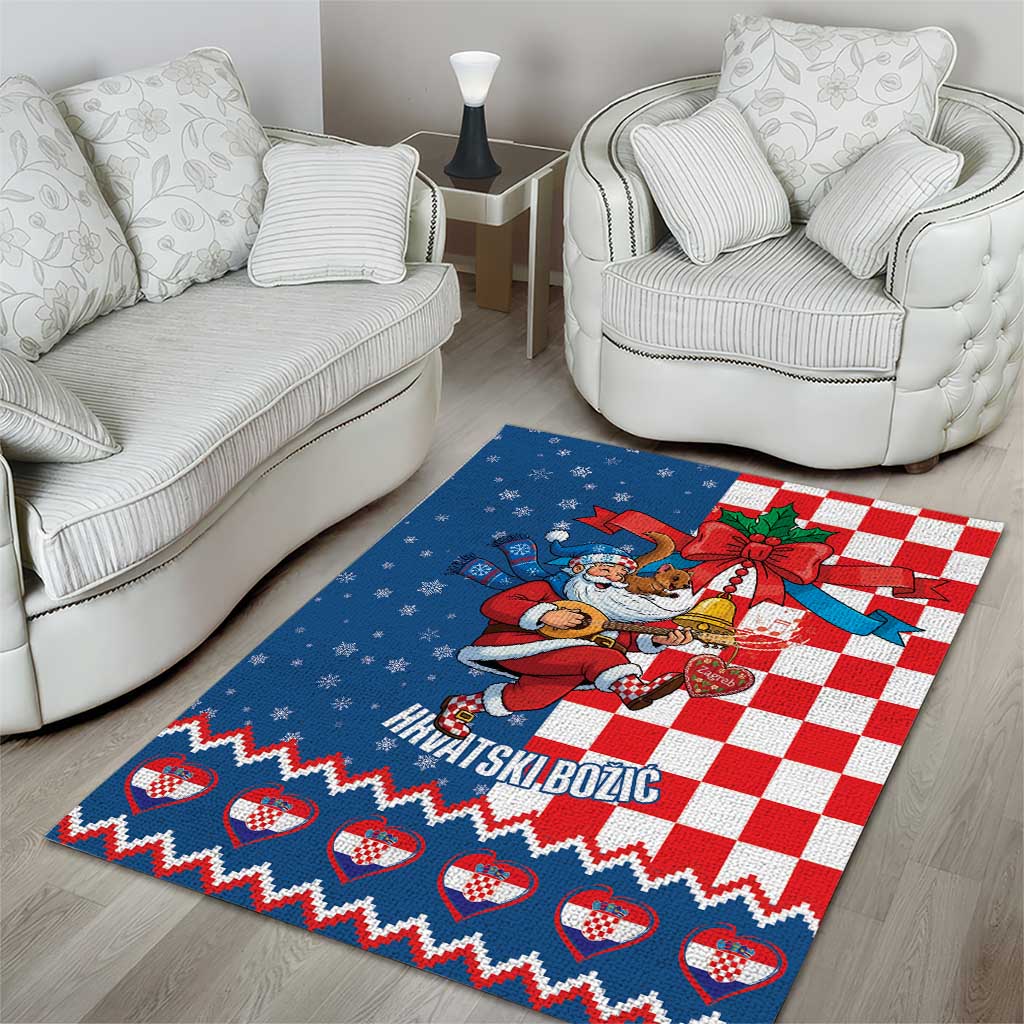 Funny Croatia Ugly Christmas Area Rug Checkerboard Flag Santa Zagreb Design - Wonder Print Shop