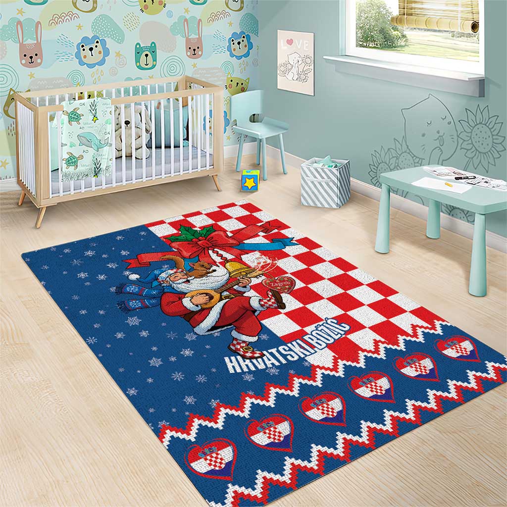 Funny Croatia Ugly Christmas Area Rug Checkerboard Flag Santa Zagreb Design - Wonder Print Shop