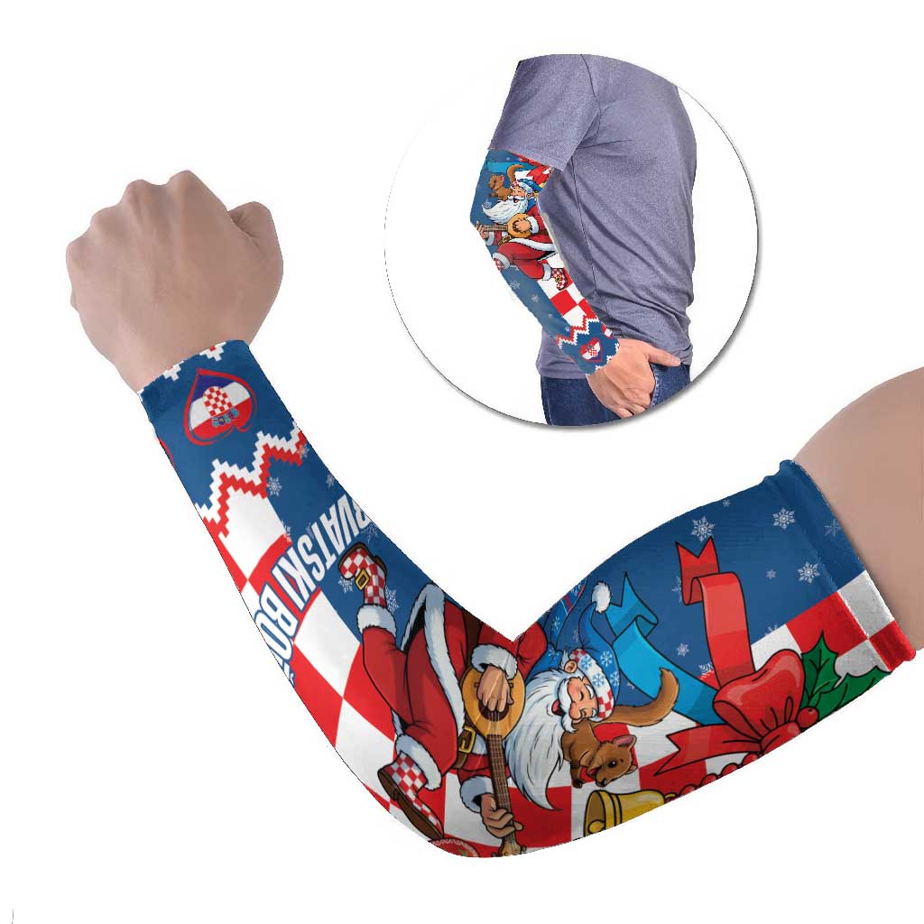 Funny Croatia Ugly Christmas Arm Sleeves Checkerboard Flag Santa Zagreb Design - Wonder Print Shop