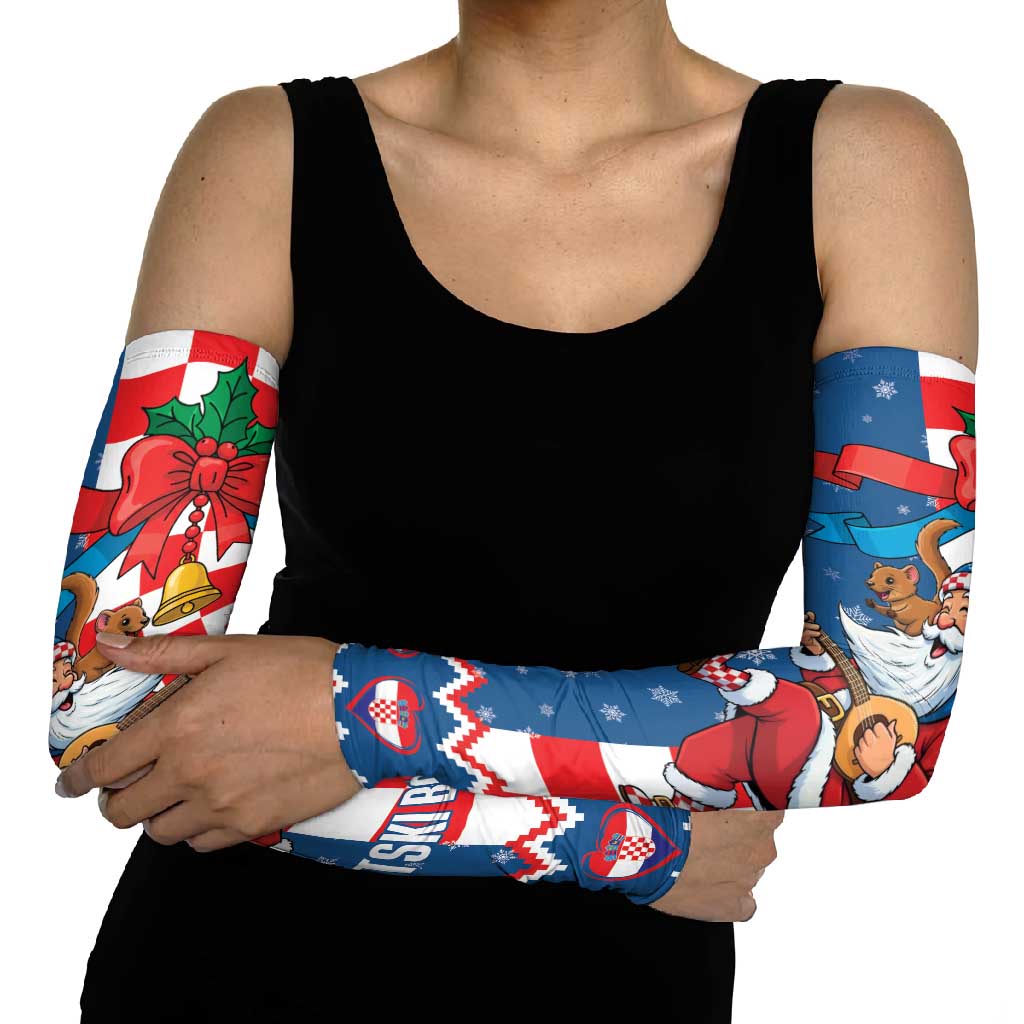 Funny Croatia Ugly Christmas Arm Sleeves Checkerboard Flag Santa Zagreb Design - Wonder Print Shop