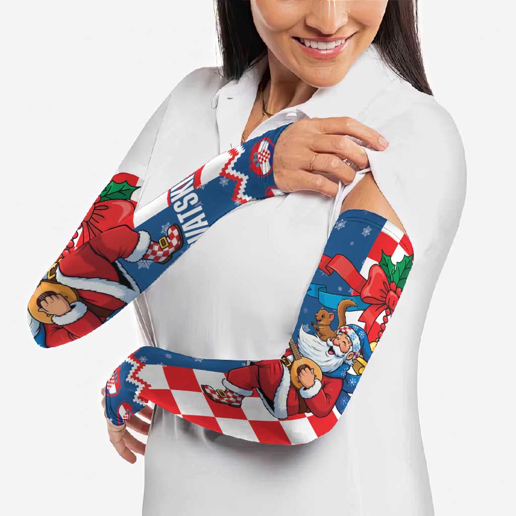 Funny Croatia Ugly Christmas Arm Sleeves Checkerboard Flag Santa Zagreb Design - Wonder Print Shop