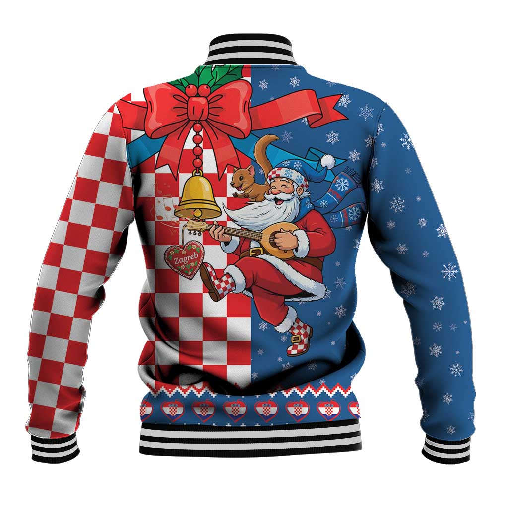 Funny Croatia Ugly Christmas Baseball Jacket Checkerboard Flag Santa Zagreb Design - Wonder Print Shop