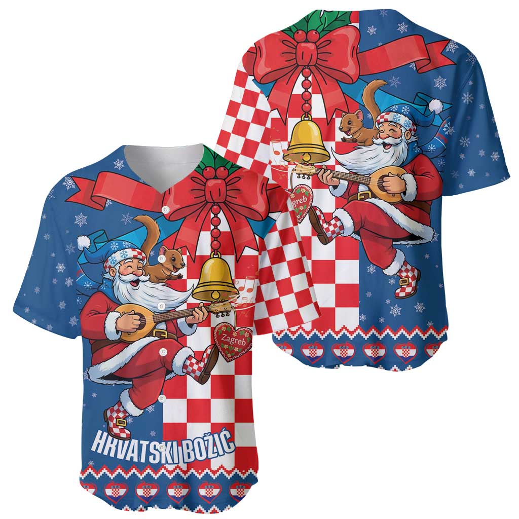 Funny Croatia Ugly Christmas Baseball Jersey Checkerboard Flag Santa Zagreb Design - Wonder Print Shop