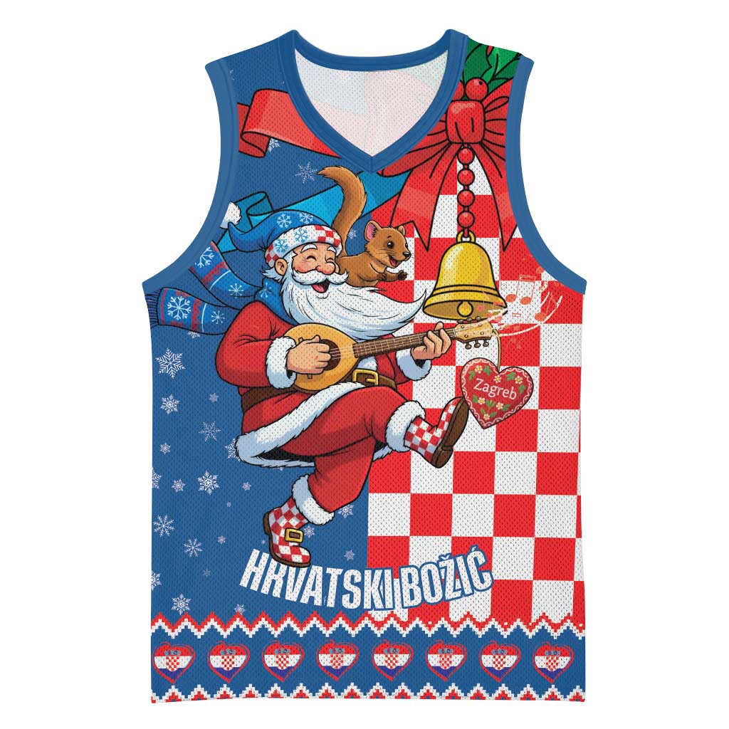 Funny Croatia Ugly Christmas Basketball Jersey Checkerboard Flag Santa Zagreb Design - Wonder Print Shop