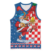 Funny Croatia Ugly Christmas Basketball Jersey Checkerboard Flag Santa Zagreb Design - Wonder Print Shop