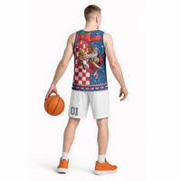 Funny Croatia Ugly Christmas Basketball Jersey Checkerboard Flag Santa Zagreb Design - Wonder Print Shop