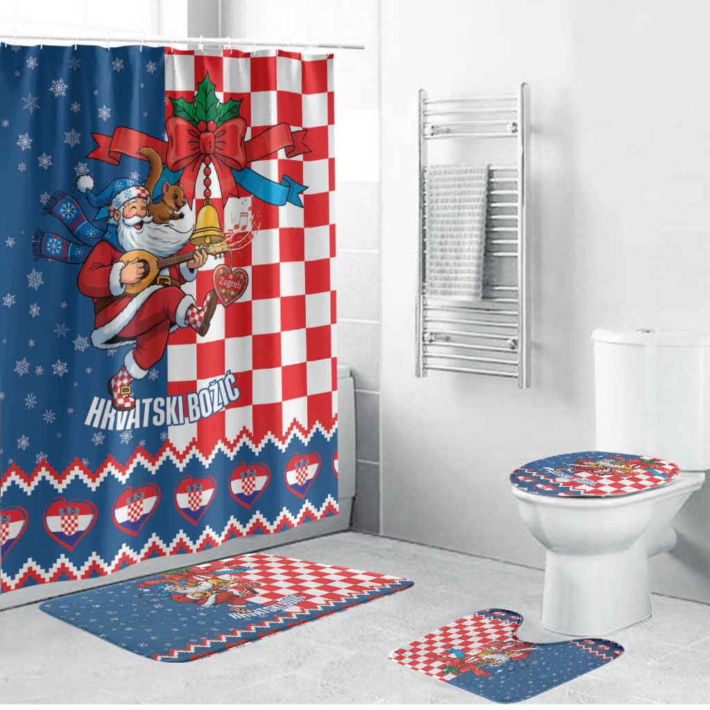 Funny Croatia Ugly Christmas Bathroom Set Checkerboard Flag Santa Zagreb Design - Wonder Print Shop