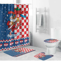 Funny Croatia Ugly Christmas Bathroom Set Checkerboard Flag Santa Zagreb Design - Wonder Print Shop