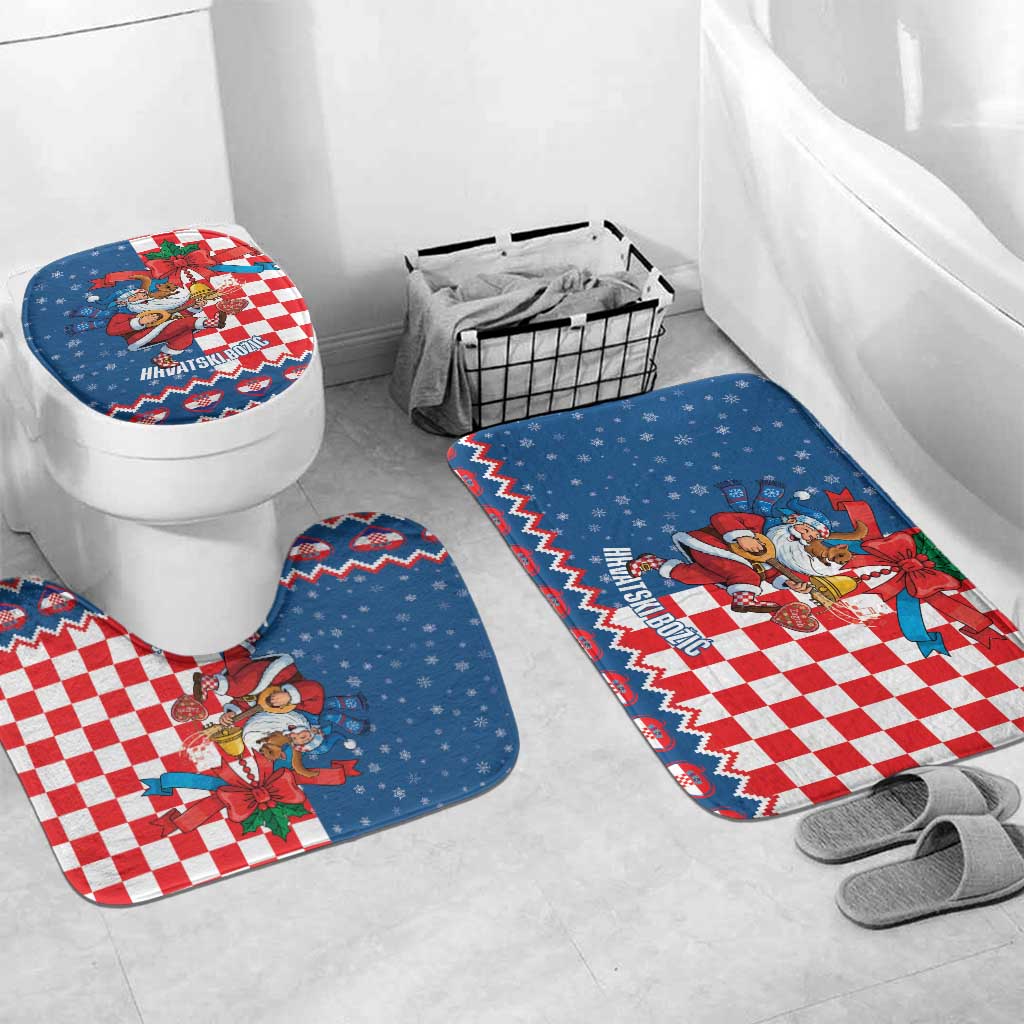 Funny Croatia Ugly Christmas Bathroom Set Checkerboard Flag Santa Zagreb Design - Wonder Print Shop