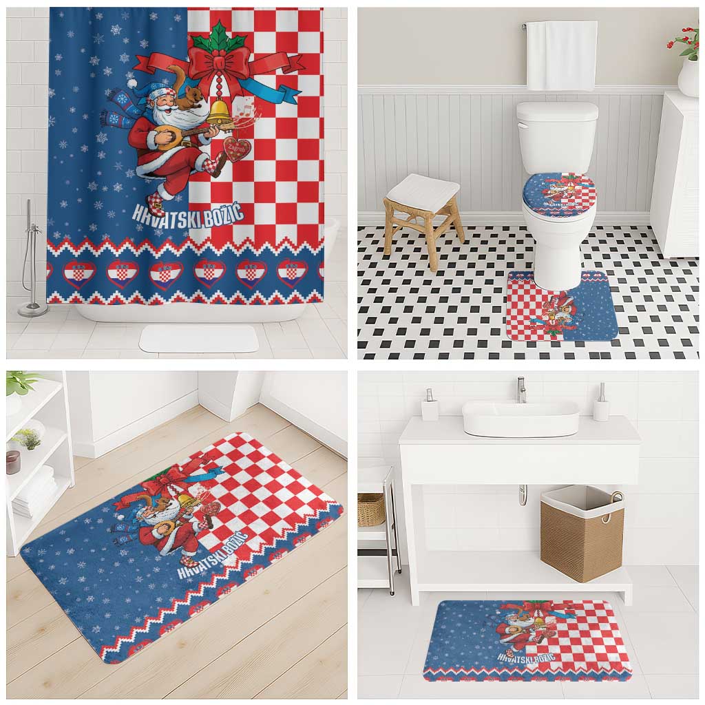 Funny Croatia Ugly Christmas Bathroom Set Checkerboard Flag Santa Zagreb Design - Wonder Print Shop