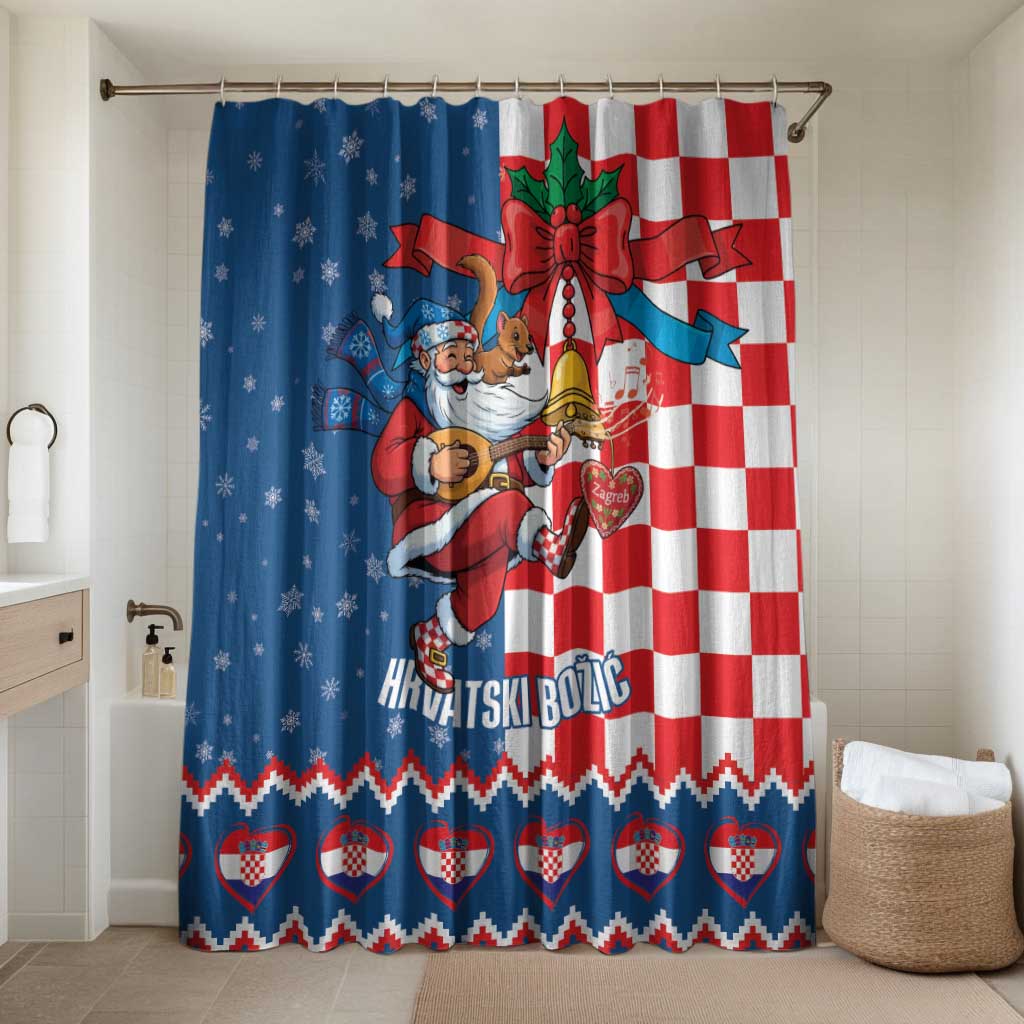 Funny Croatia Ugly Christmas Bathroom Set Checkerboard Flag Santa Zagreb Design - Wonder Print Shop
