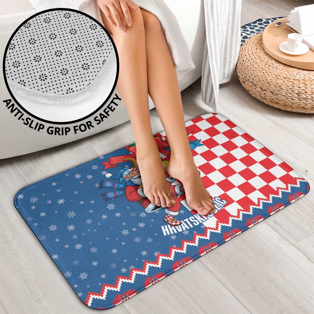 Funny Croatia Ugly Christmas Bathroom Set Checkerboard Flag Santa Zagreb Design - Wonder Print Shop