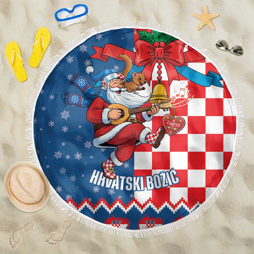 Funny Croatia Ugly Christmas Beach Blanket Checkerboard Flag Santa Zagreb Design - Wonder Print Shop