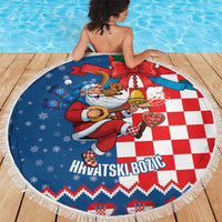 Funny Croatia Ugly Christmas Beach Blanket Checkerboard Flag Santa Zagreb Design - Wonder Print Shop