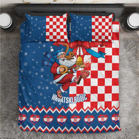 Funny Croatia Ugly Christmas Bedding Set Checkerboard Flag Santa Zagreb Design - Wonder Print Shop