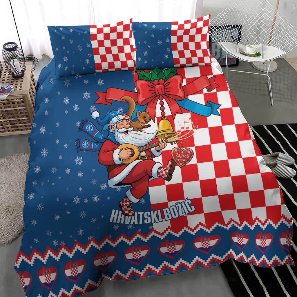 Funny Croatia Ugly Christmas Bedding Set Checkerboard Flag Santa Zagreb Design - Wonder Print Shop
