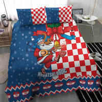 Funny Croatia Ugly Christmas Bedding Set Checkerboard Flag Santa Zagreb Design - Wonder Print Shop