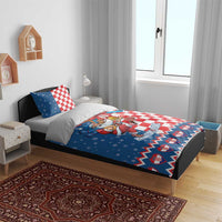 Funny Croatia Ugly Christmas Bedding Set Checkerboard Flag Santa Zagreb Design - Wonder Print Shop