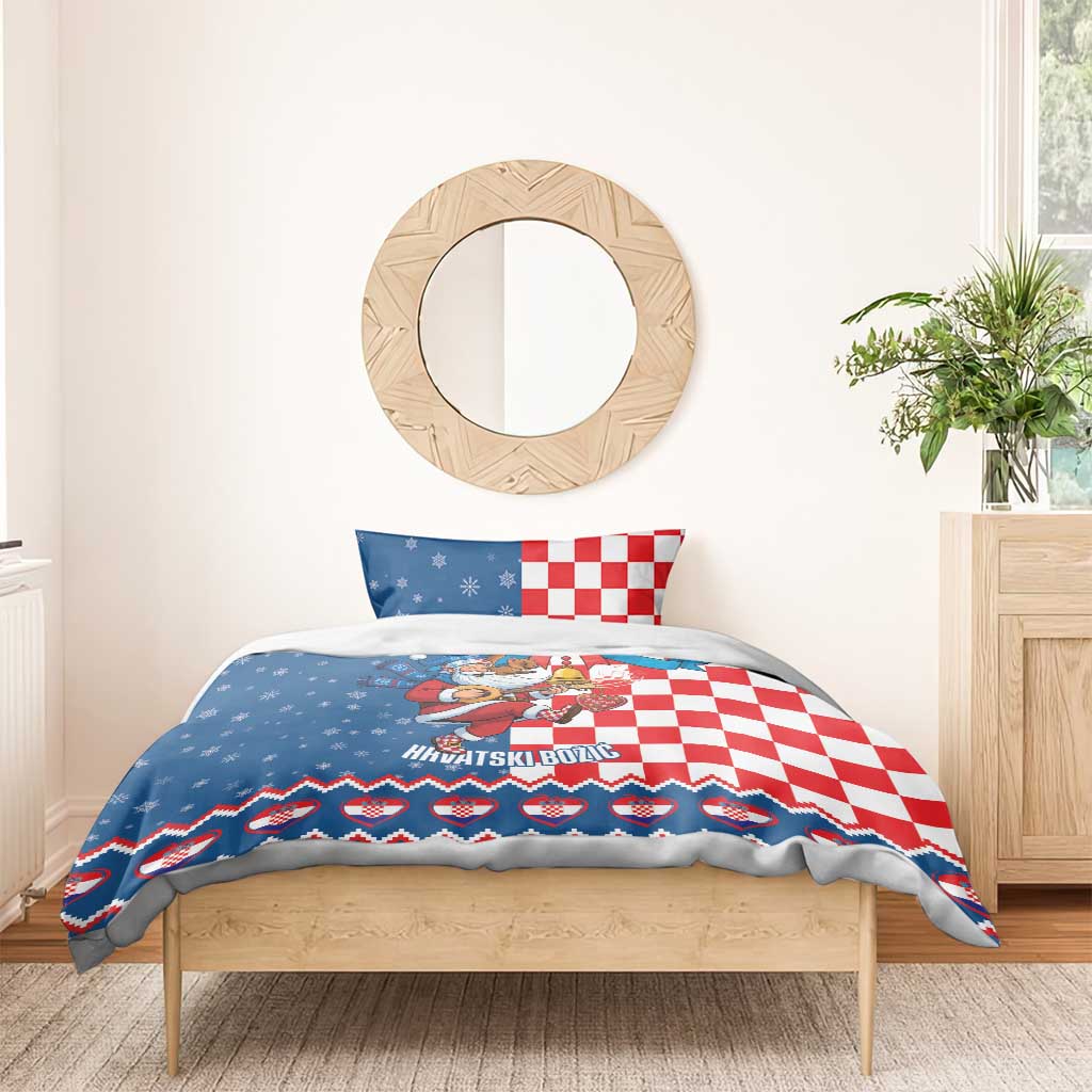 Funny Croatia Ugly Christmas Bedding Set Checkerboard Flag Santa Zagreb Design - Wonder Print Shop