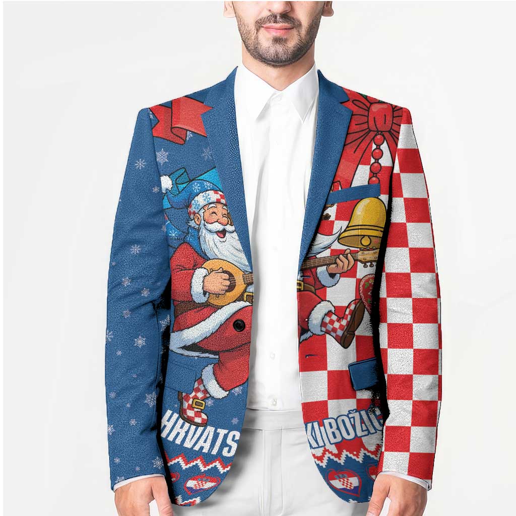Funny Croatia Ugly Christmas Blazer Checkerboard Flag Santa Zagreb Design - Wonder Print Shop