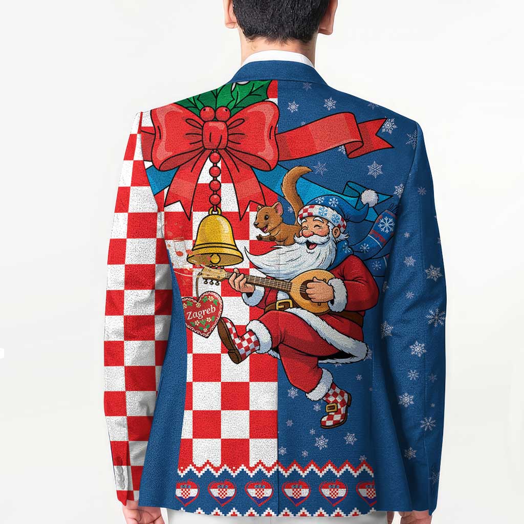 Funny Croatia Ugly Christmas Blazer Checkerboard Flag Santa Zagreb Design - Wonder Print Shop