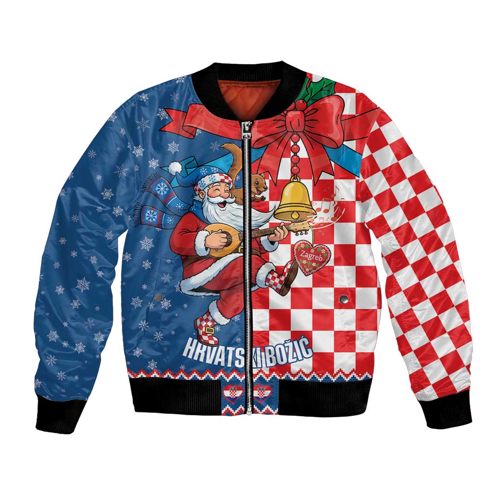 Funny Croatia Ugly Christmas Bomber Jacket Checkerboard Flag Santa Zagreb Design - Wonder Print Shop
