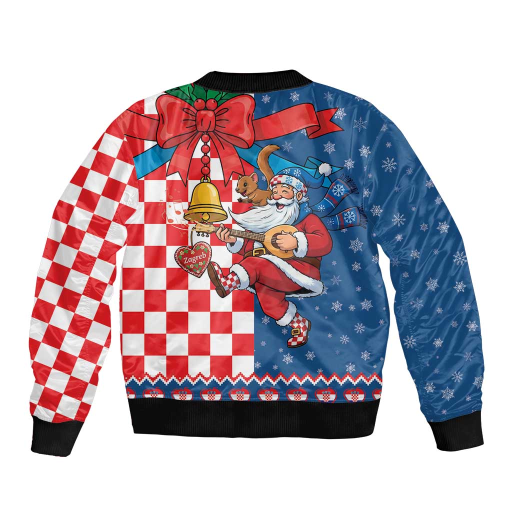 Funny Croatia Ugly Christmas Bomber Jacket Checkerboard Flag Santa Zagreb Design - Wonder Print Shop