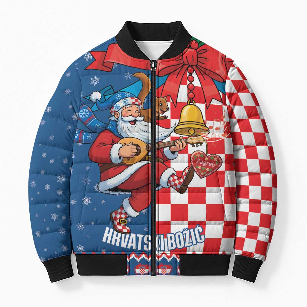 Funny Croatia Ugly Christmas Bomber Puffer Jacket Checkerboard Flag Santa Zagreb Design - Wonder Print Shop