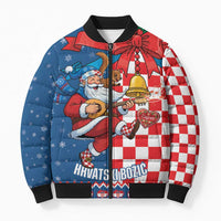 Funny Croatia Ugly Christmas Bomber Puffer Jacket Checkerboard Flag Santa Zagreb Design - Wonder Print Shop